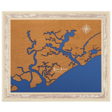 Edisto Island, South Carolina Stained Wood and Distressed White Frame Map Silhouette