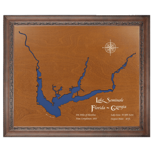 Lake Seminole, Florida and Georgia Stained Wood and Dark Walnut Frame Lake Map Silhouette