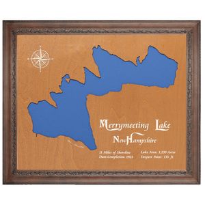 Merrymeeting Lake, New Hampshire Stained Wood and Dark Walnut Frame Lake Map Silhouette