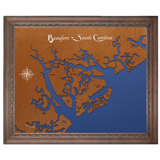 Beaufort, South Carolina Stained Wood and Dark Walnut Frame Map Silhouette