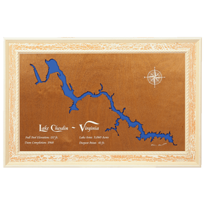 Lake Chesdin, Virginia Stained Wood and Distressed White Frame Lake Map Silhouette