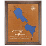 Suncook Lakes, New Hampshire Stained Wood and Dark Walnut Frame Lake Map Silhouette
