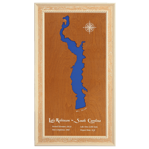 Lake Robinson, Hartsville, South Carolina Stained Wood and Distressed White Frame Lake Map Silhouette