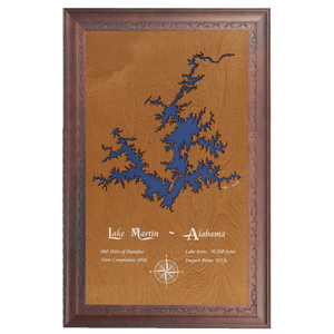 Lake Martin, Alabama Stained Wood and Dark Walnut Frame Lake Map Silhouette