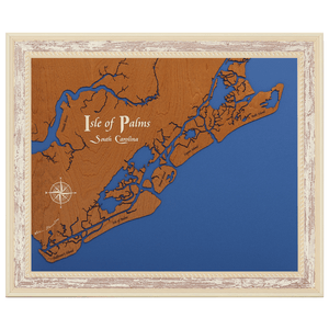 Isle of Palms, South Carolina Stained Wood and Distressed White Frame Lake Map Silhouette