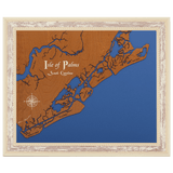 Isle of Palms, South Carolina Stained Wood and Distressed White Frame Lake Map Silhouette