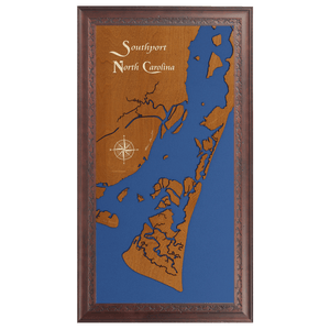 Southport, North Carolina Stained Wood and Dark Walnut Frame Lake Map Silhouette