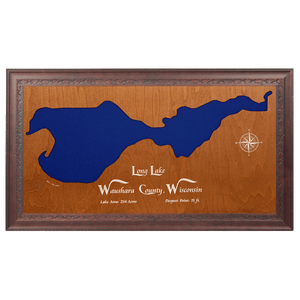 Long Lake, Wisconsin Stained Wood and Dark Walnut Frame Lake Map Silhouette