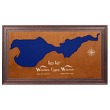 Long Lake, Wisconsin Stained Wood and Dark Walnut Frame Lake Map Silhouette