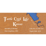 Tuttle Creek Lake, Kansas Stained Wood and Dark Walnut Frame Lake Map Silhouette