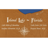 Island Lake, Florida Stained Wood and Distressed White Frame Lake Map Silhouette