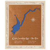 Great Scanadaga Lake, New York Stained Wood and Distressed White Frame Lake Map Silhouette