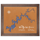 Watts Bar Lake, Tennessee Stained Wood and Dark Walnut Frame Lake Map Silhouette