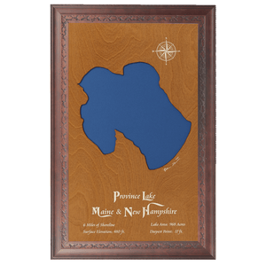 Province Lake, Maine & New Hampshire Stained Wood and Dark Walnut Frame Lake Map Silhouette