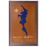 Lake Sunapee, New Hampshire Stained Wood and Dark Walnut Frame Lake Map Silhouette
