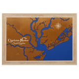 Charleston Harbor, South Carolina Stained Wood and Distressed White Frame Lake Map Silhouette