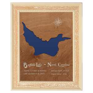 Buffalo Lake, North Carolina Stained Wood and Distressed White Frame Lake Map Silhouette