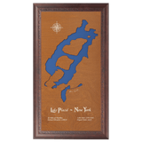 Lake Placid, New York Stained Wood and Dark Walnut Frame Lake Map Silhouette