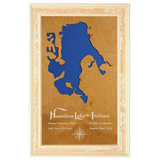 Hamilton Lake, Indiana Stained Wood and Distressed White Frame Lake Map Silhouette