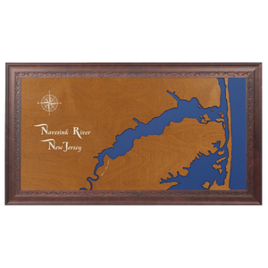 Navesink River, New Jersey Stained Wood and Dark Walnut Frame Lake Map Silhouette