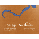 Silver Lake, Tilton and Belmont, New Hampshire Stained Wood and Dark Walnut Frame Lake Map Silhouette