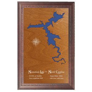 Nantahala Lake, North Carolina Stained Wood and Dark Walnut Frame Lake Map Silhouette