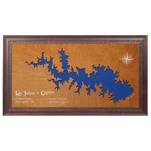 Lake Juliette, Georgia Stained Wood and Dark Walnut Frame Lake Map Silhouette