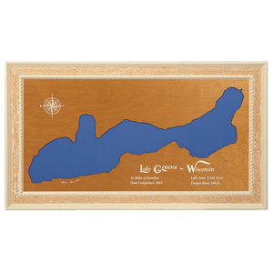 Lake Geneva, Wisconsin Stained Wood and Distressed White Frame Lake Map Silhouette