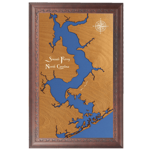 Sneads Ferry, North Carolina Stained Wood and Dark Walnut Frame Lake Map Silhouette