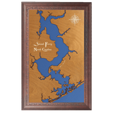 Sneads Ferry, North Carolina Stained Wood and Dark Walnut Frame Lake Map Silhouette