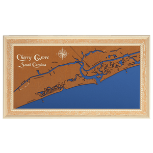 Cherry Grove, South Carolina Stained Wood and Distressed White Frame Lake Map Silhouette