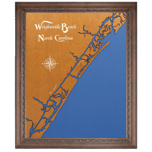 Wrightsville Beach, North Carolina Stained Wood and Dark Walnut Frame Lake Map Silhouette