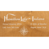 Hamilton Lake, Indiana Stained Wood and Distressed White Frame Lake Map Silhouette