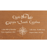 Clarks Hill Lake, Georgia and South Carolina Stained Wood and Distressed White Frame Lake Map Silhouette