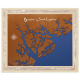 Beaufort, South Carolina Stained Wood and Distressed White Frame Map Silhouette