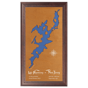 Lake Hopatcong, New Jersey Stained Wood and Dark Walnut Frame Lake Map Silhouette