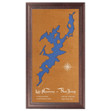 Lake Hopatcong, New Jersey Stained Wood and Dark Walnut Frame Lake Map Silhouette