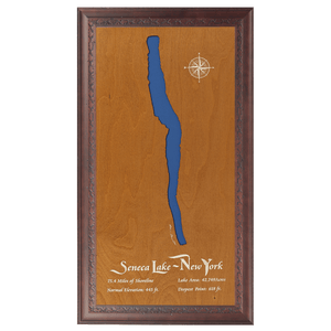 Seneca Lake, New York Stained Wood and Dark Walnut Frame Lake Map Silhouette