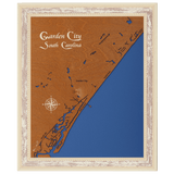 Garden City, South Carolina Stained Wood and Distressed White Frame Lake Map Silhouette