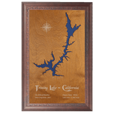 Trinity Lake, California Stained Wood and Dark Walnut Frame Lake Map Silhouette
