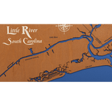 Little River, South Carolina Stained Wood and Dark Walnut Frame Lake Map Silhouette