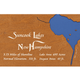 Suncook Lakes, New Hampshire Stained Wood and Dark Walnut Frame Lake Map Silhouette
