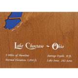 Lake Choctaw, Ohio Stained Wood and Distressed White Frame Lake Map Silhouette