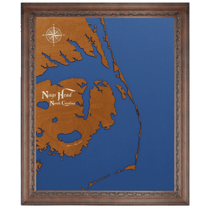 Nags Head, North Carolina Stained Wood and Dark Walnut Frame Lake Map Silhouette