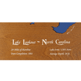 Lake Lookout, North Carolina Stained Wood and Dark Walnut Frame Lake Map Silhouette