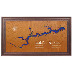 Lake Hickory, North Carolina Stained Wood and Dark Walnut Frame Lake Map Silhouette
