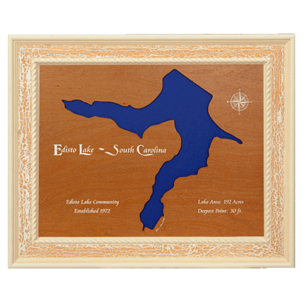 Edisto Lake, South Carolina Stained Wood and Distressed White Frame Lake Map Silhouette