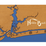 Holden Beach, North Carolina Stained Wood and Distressed White Frame Lake Map Silhouette