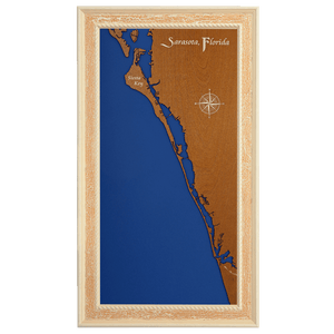 Siesta Key, Florida Stained Wood and Distressed White Frame Lake Map Silhouette