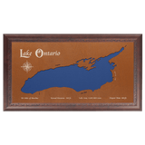 Lake Ontario, Canada and New York Stained Wood and Dark Walnut Frame Lake Map Silhouette